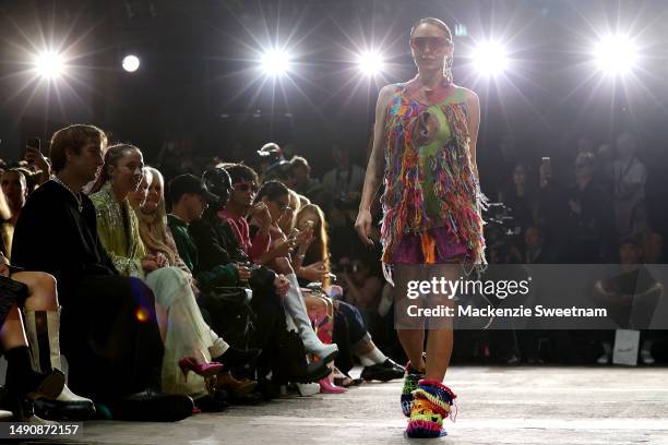 Imogen Anthony walks the runway in a design by Christopher Daod during The Innovators: Fashion Design Studio TAFE NSW show during Afterpay Australian...