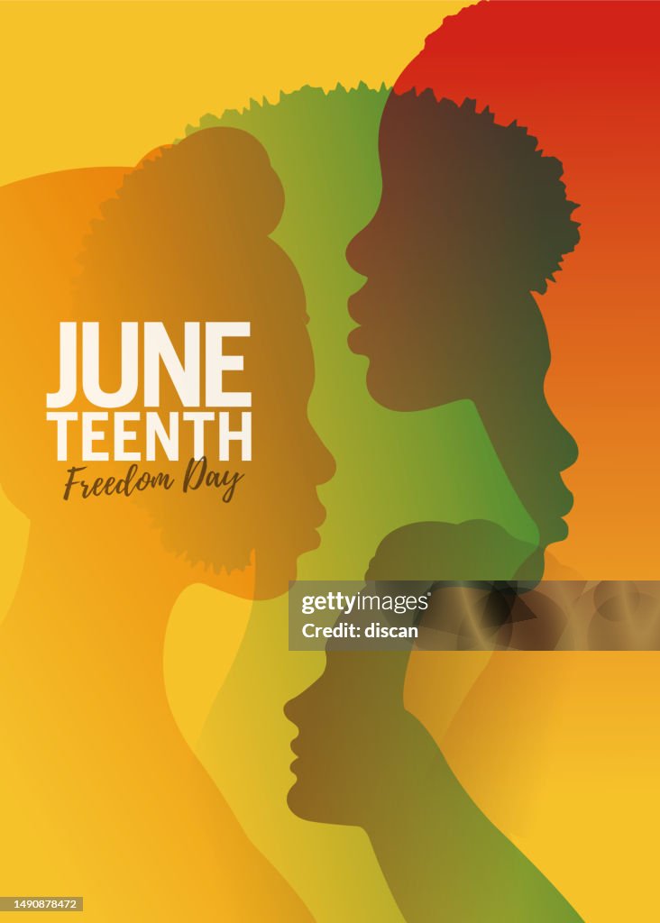 Juneteenth Independence Day banner. Silhouettes of African-American profile. June 19 holiday.