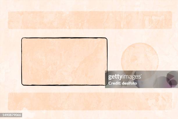 light pastel beige colored scratched rough rustic grunge textured effect cardboard like backgrounds with geometric shapes, rectangles and one circle with copy space for text like label template or youtube end screen over khaki light brown base - youtube stock illustrations