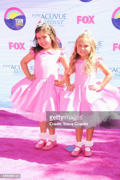 Sophia Grace Brownlee and Rosie McClelland arrive at the 2012 Teen Choice Awards at Gibson Amphitheatre on July 22, 2012 in Universal City,...