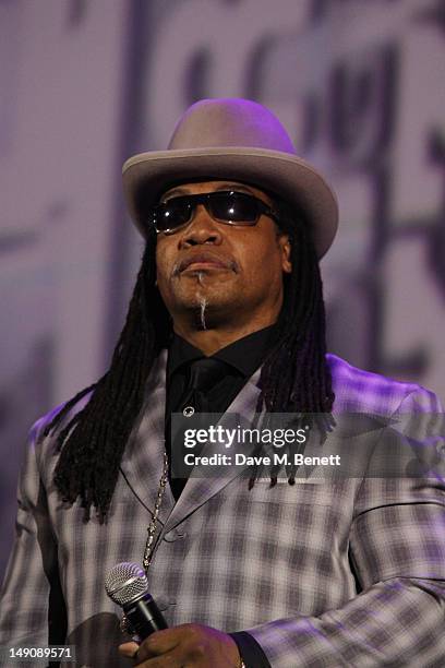 Melle Mel stands on stage at "The Art of Rap" European premiere and concert at Hammersmith Apollo on July 19, 2012 in London, England.