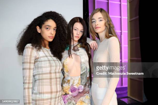 Models pose backstage ahead of the Karla Spetic show during Afterpay Australian Fashion Week 2023 at Carriageworks on May 17, 2023 in Sydney,...
