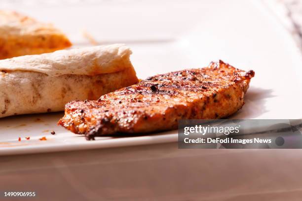 Witten, Germany, : Turkey steak on a plate on May 14, 2023 in Witten, Germany.