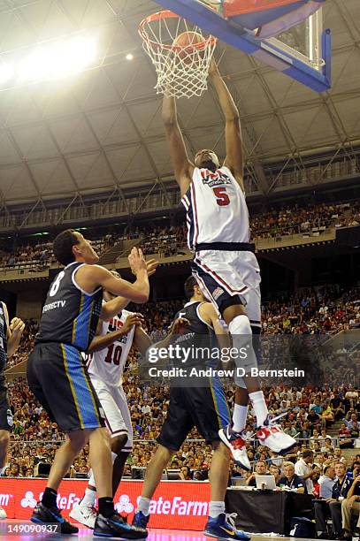 Kevin Durant of the US Men's Senior National Team attempts a dunk during a game against the Argentinean Men's Senior National Team at Palau Sant...