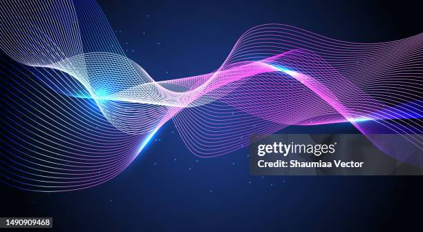 modern futuristic dark blue purple gradient with glowing dotted line abstract background. design for poster, presentation, banner, cover, web, flyer. and landing page website template design. - sound wave stock illustrations