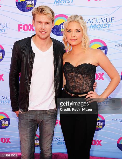 Actors Chord Overstreet and Ashley Benson arrive at the 2012 Teen Choice Awards at Gibson Amphitheatre on July 22, 2012 in Universal City, California.