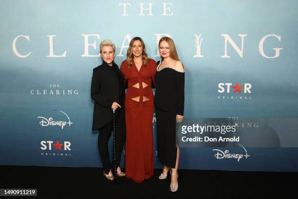 Kate Mulvany, Claudia Karvan and Miranda Otto attend the Australian premiere of "The Clearing" on May 17, 2023 in Sydney, Australia.