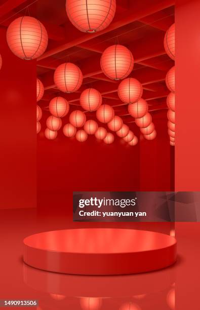 3d rendering illustration exhibition background - red pedestal stock pictures, royalty-free photos & images