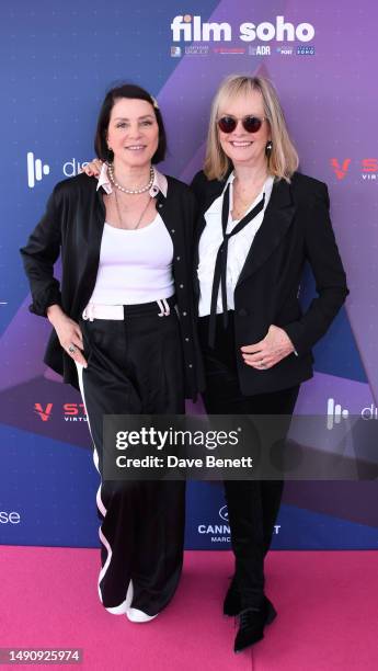 Sadie Frost and Twiggy aka Dame Lesley Lawson attend the "Twiggy" photocall during the 76th annual Cannes film festival at on May 17, 2023 in Cannes,...