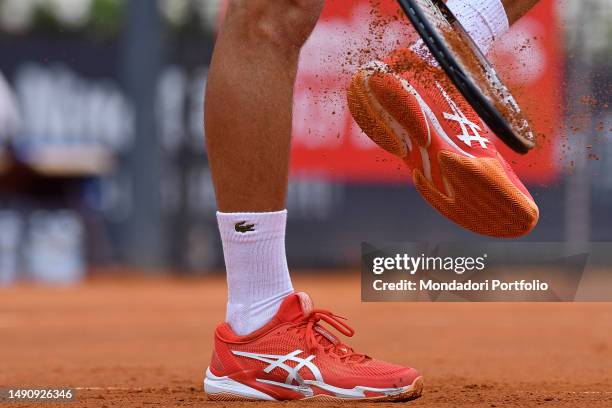 Detail of the shoes of the Serbian tennis player Novak Djokovic during the Italian tennis internationals at the Foro Italico. Rome , May 16th, 2023.