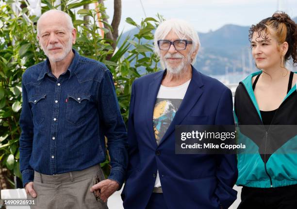 Pascal Greggory, Pierre Richard and Laura Le Velly attend the "Jeanne du Barry" photocall at the 76th annual Cannes film festival at Palais des...