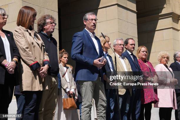 The deputy general of Gipuzkoa, Markel Olano, speaks during a rally as a sign of repulsion and condemnation for the murder of a woman in Orio, in...