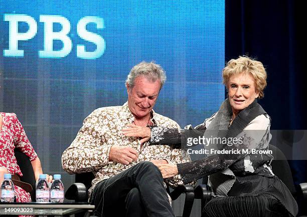 Bryan Brown, actor,featured in "Miniseries" and Cloris Leachman, actor, featured in "Funny Ladies," speak onstage at the "Pioneers of Television"...