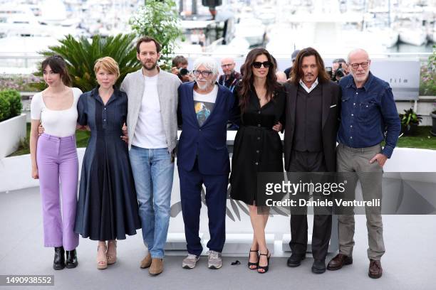 Suzane De Baecque, India Hair, Benjamin Lavernhe, Pierre Richard, Director Maïwenn, Johnny Depp and Pascal Greggory attend the "Jeanne du Barry"...