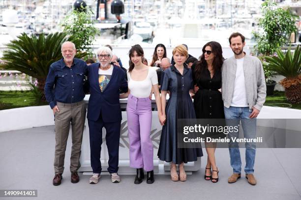 Pascal Greggory, Pierre Richard, Suzanne de Baecque, India Hair, Director Maïwenn and Benjamin Lavernhe attend the "Jeanne du Barry" photocall at the...