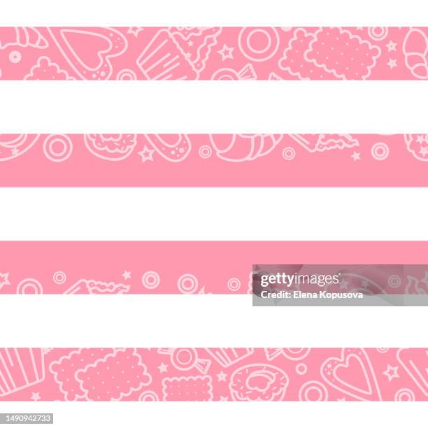 confectionery seamless pattern in flat style. creative colored striped background with confectionery patterns. - chocolate chips on white stock illustrations