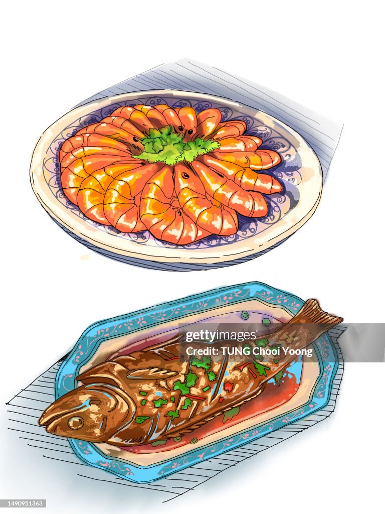 Chinese seafood dishes.