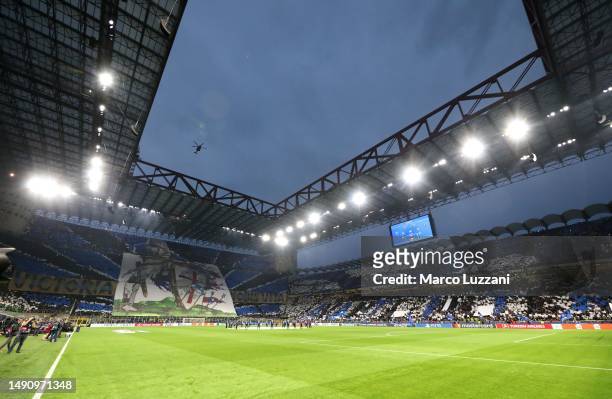General view inside the stadium prior to the UEFA Champions League semi-final second leg match between FC Internazionale and AC Milan at Stadio...