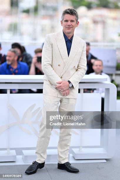 Ethan Hawke attends the "Strange Way Of Life" photocall at the 76th annual Cannes film festival at Palais des Festivals on May 17, 2023 in Cannes,...