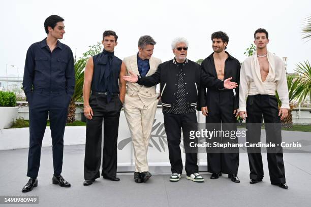 George Steane, Jason Fernández, Ethan Hawke, Director Pedro Almodovar, José Condessa and Manuel Rios attend the "Strange Way Of Life" photocall at...