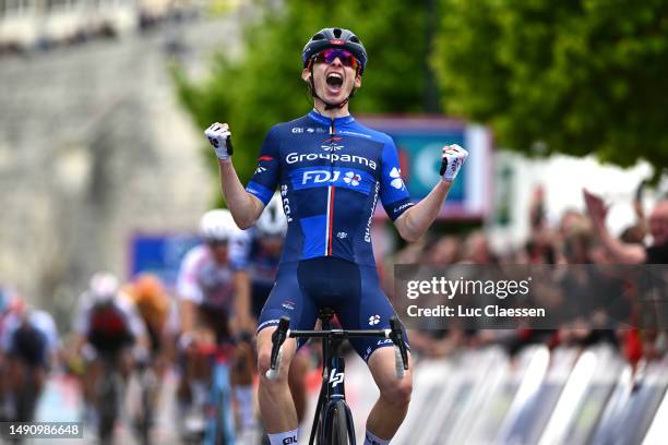 Romain Grégoire of France and Team Groupama-FDJ celebrates at finish line as stage winner during the the 67th 4 Jours de Dunkerque - Grand Prix des...