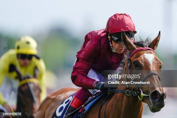 Frankie Dettori riding Soul Sister win The Tattersalls Musidora Stakes at York Racecourse on May 17, 2023 in York, England.