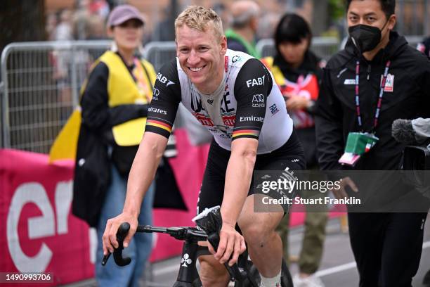 Stage winner Pascal Ackermann of Germany and UAE Team Emirates reacts after the 106th Giro d'Italia 2023, Stage 11 a 219km stage from Camaiore to...