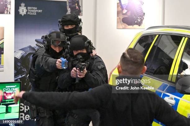 British Transport armed Police put on a demonstration during the Counter Terror Expo at ExCel on May 17, 2023 in London, England. The Expo unites...