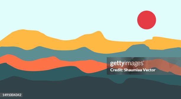abstract mountain landscape background with retro boho design - scandinavian interior stock illustrations