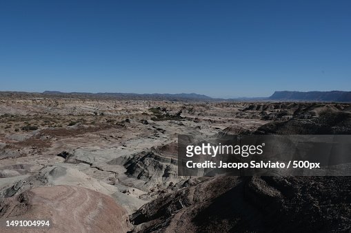 Scenic view of desert against clear blue sky,Parque Provincial Ischigualasto,Argentina