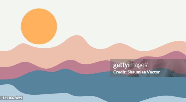 abstract mountain landscape background with retro boho design - scandinavian interior stock illustrations