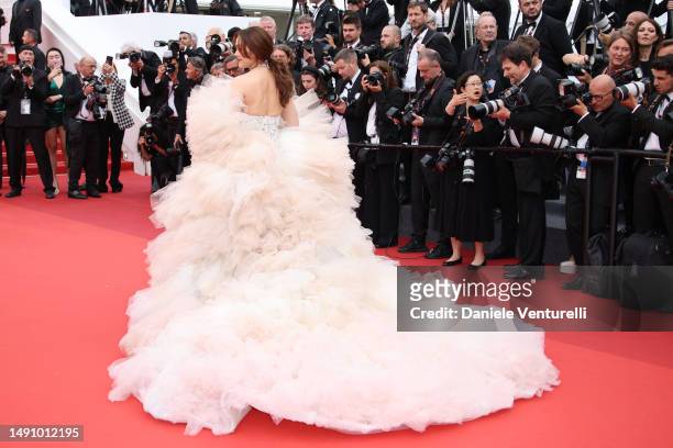 Araya Hargate attends the "Monster" red carpet during the 76th annual Cannes film festival at Palais des Festivals on May 17, 2023 in Cannes, France.