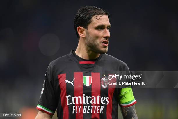 Davide Calabria of AC Milan looks on during the UEFA Champions League semi-final second leg match between FC Internazionale and AC Milan at Stadio...