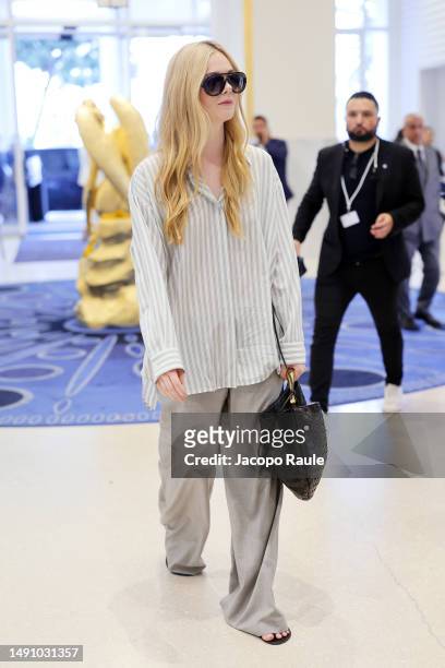 Elle Fanning is seen during the 76th Cannes film festival at Hotel Martinez on May 17, 2023 in Cannes, France.