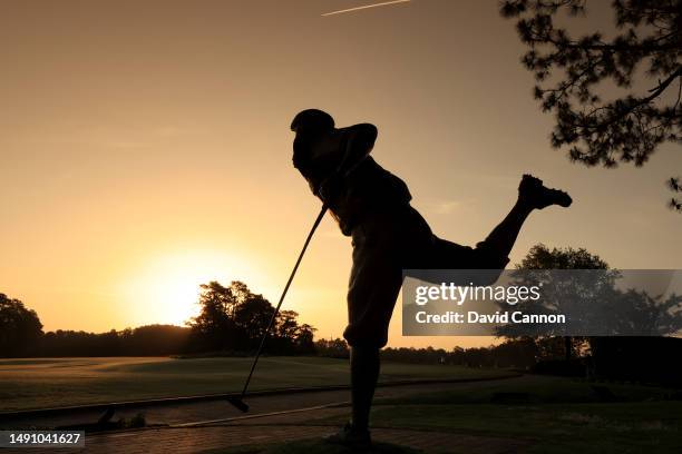 View of the memorial statue to Payne Stewart of The United States who was the winner of the 1999 US Open Championship beside the clubhouse and the...