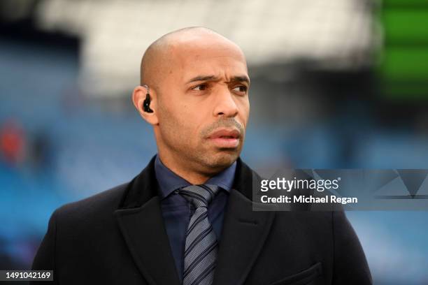 Thierry Henry, former Arsenal, FC Barcelona and France player looks on prior to the UEFA Champions League semi-final second leg match between...