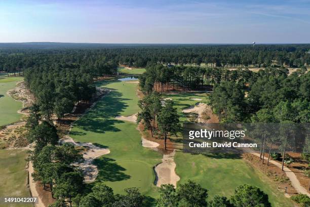 An aerial view of the par 5, 16th hole with the par 3, 17th hole on the Pinehurst No.2 Course which will be the host course for the 2024 US Open...