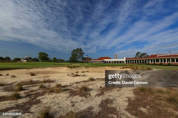 View of the par 4, 18th green and the clubhouse on The Pinehurst No.2 Course which will be the host venue for the 2024 US Open Championship at The...