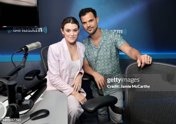 Tay Lautner and Taylor Lautner visit SiriusXM at SiriusXM Studios on May 17, 2023 in New York City.