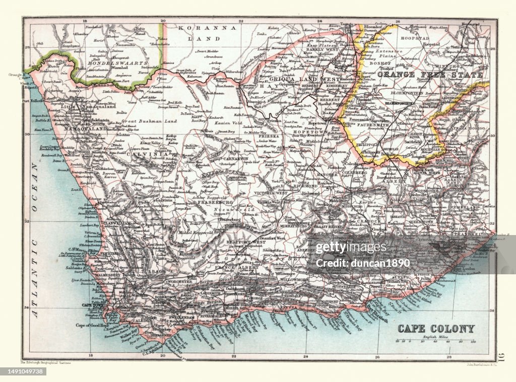 Vintage illustration Old Map of South Africa, Cape Colony, 1890s, 19th Century