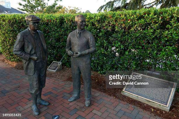 The bronze statues of Donald J. Ross the designer of the Pinehurst No.2 Course and Richard S. Tufts who wrote the creed of the amateur golfer which...