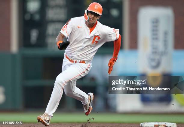 Blake Sabol of the San Francisco Giants runs the bases against the Philadelphia Phillies in the bottom of the third inning of a major league baseball...