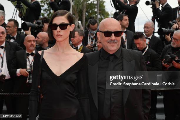 Gaspar Noé and guest attend the "Monster" red carpet during the 76th annual Cannes film festival at Palais des Festivals on May 17, 2023 in Cannes,...