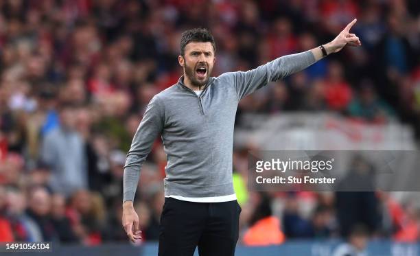 Middlesbrough Head Coach Michael Carrick reacts during the Sky Bet Championship Play-Off Semi-Final Second Leg match between Middlesbrough and...