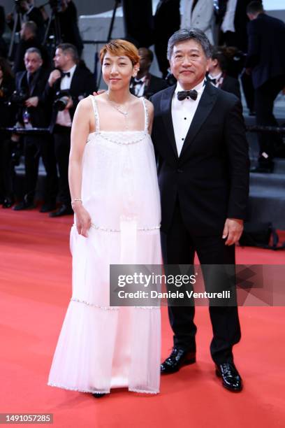 Sakura Andō and Director Hirokazu Kore-eda attend the "Le Retour " red carpet during the 76th annual Cannes film festival at Palais des Festivals on...