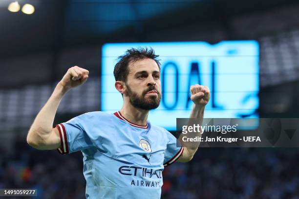 Bernardo Silva of Manchester City celebrates after scoring the team's second goal during the UEFA Champions League semi-final second leg match...