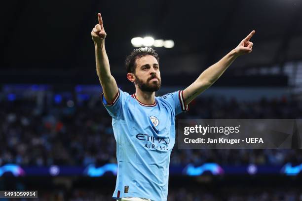 Bernardo Silva of Manchester City celebrates after scoring the team's second goal during the UEFA Champions League semi-final second leg match...