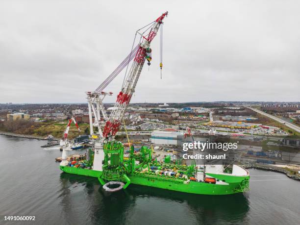aerial view of heavy lift vessel - halifax harbour stock pictures, royalty-free photos & images