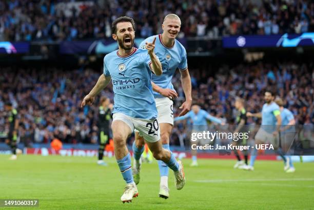 Bernardo Silva of Manchester City celebrates after scoring the team's second goal during the UEFA Champions League semi-final second leg match...