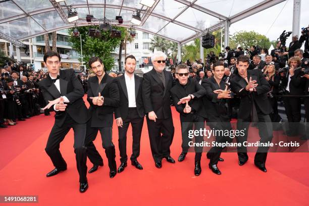 George Steane, José Condessa, Anthony Vaccarello, Director Pedro Almodóvar, Ethan Hawke, Jason Fernández and Manuel Rios attend the "Monster" red...